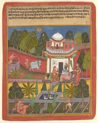 Praudha Dhiradhira Nayika, aus einem illustrierten Rasikapriya von Keshavadas (1555-1617)